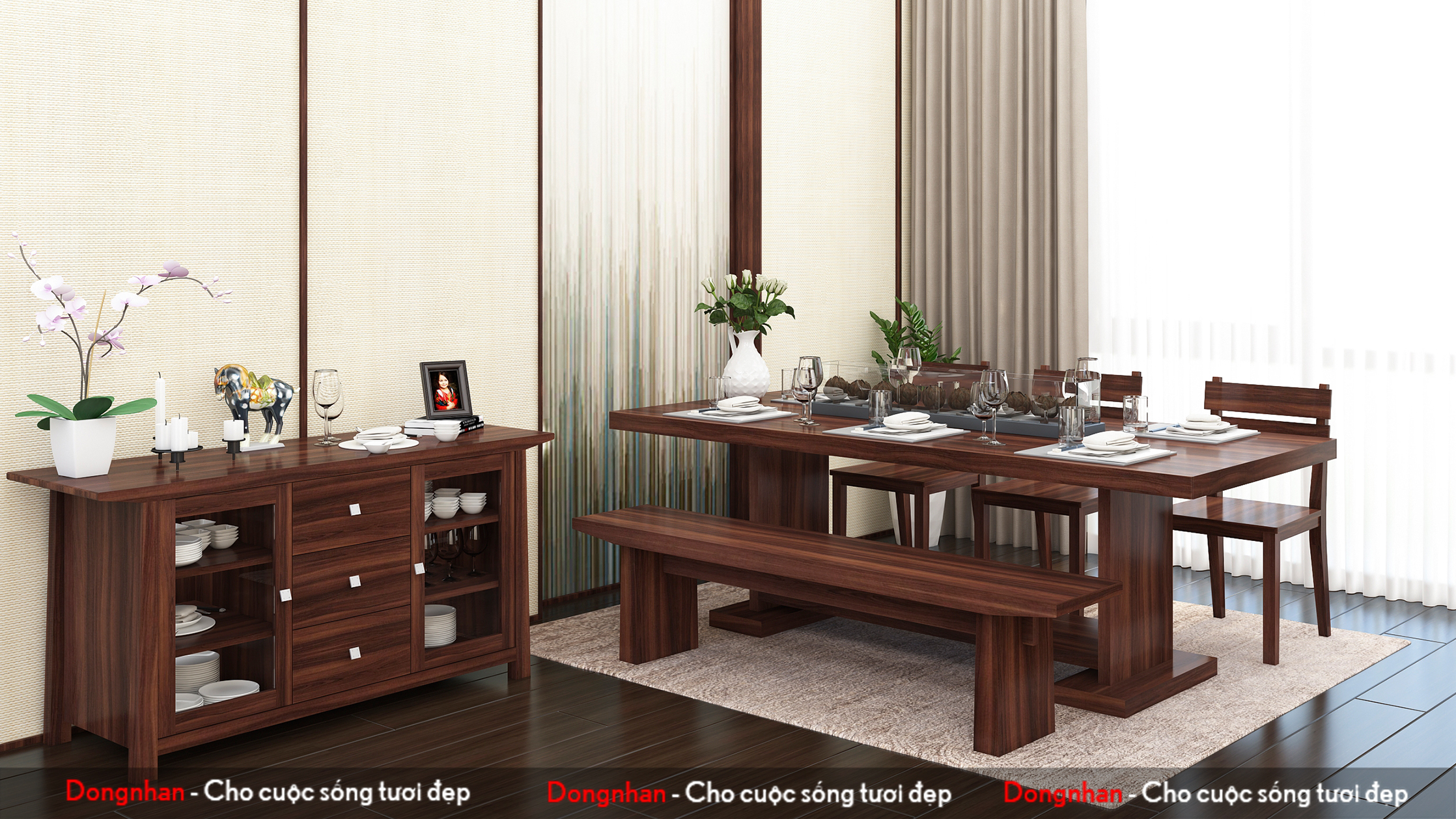 Phòng Ăn - Chân bục gỗ Óc chó